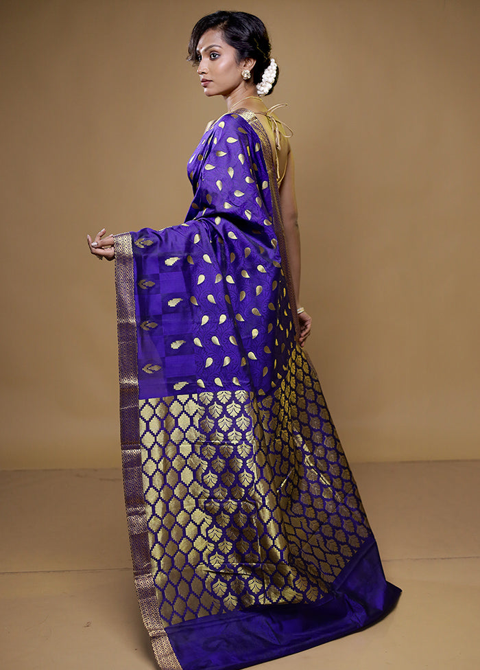 Blue Kanjivaram Silk Saree With Blouse Piece