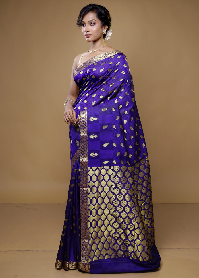 Blue Kanjivaram Silk Saree With Blouse Piece