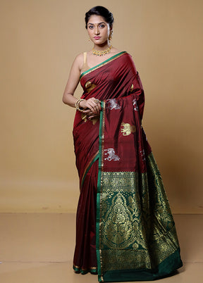 Maroon Kanjivaram Silk Saree With Blouse Piece