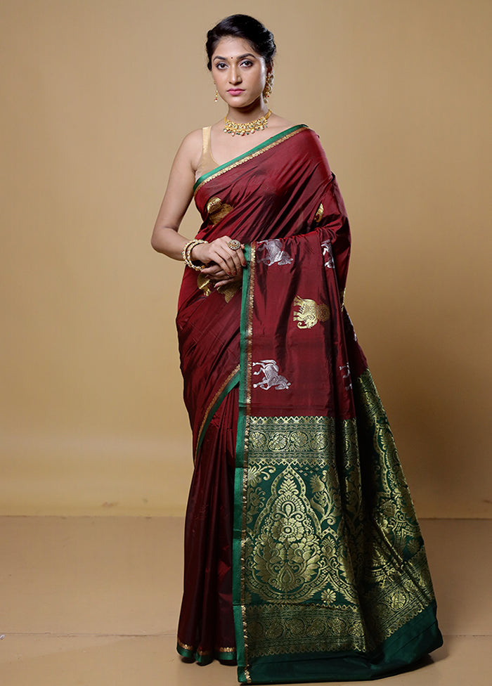 Maroon Kanjivaram Silk Saree With Blouse Piece