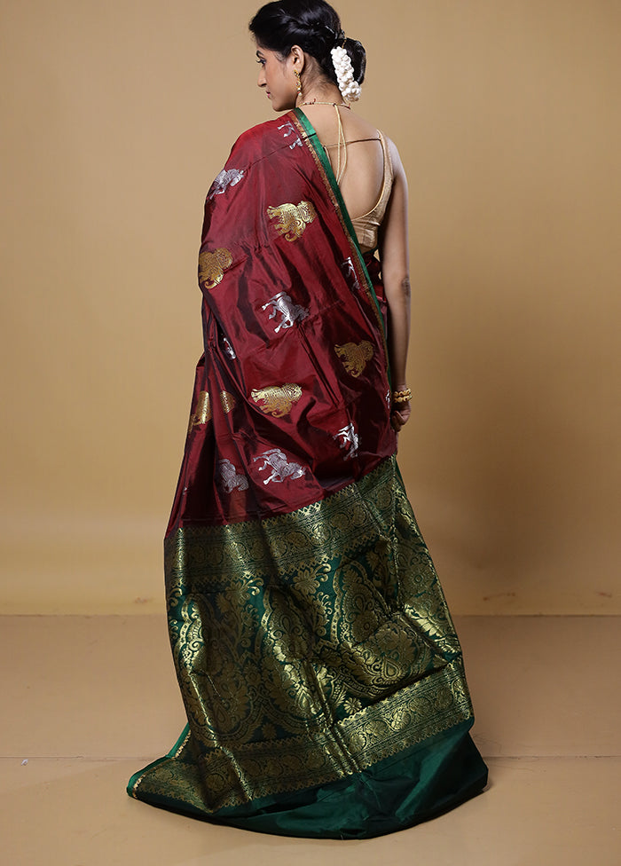 Maroon Kanjivaram Silk Saree With Blouse Piece