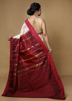 Maroon Kanjivaram Silk Saree With Blouse Piece