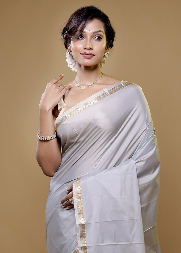 Grey Kanjivaram Silk Saree With Blouse Piece