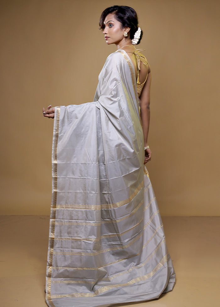 Grey Kanjivaram Silk Saree With Blouse Piece