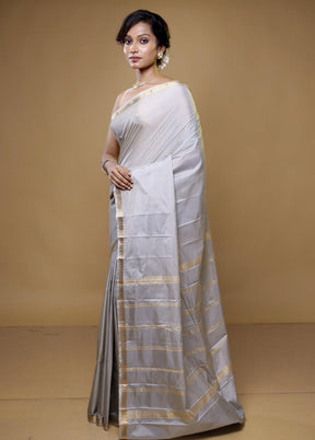 Grey Kanjivaram Silk Saree With Blouse Piece