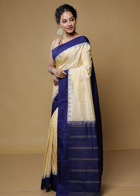 Cream Kanjivaram Silk Saree With Blouse Piece