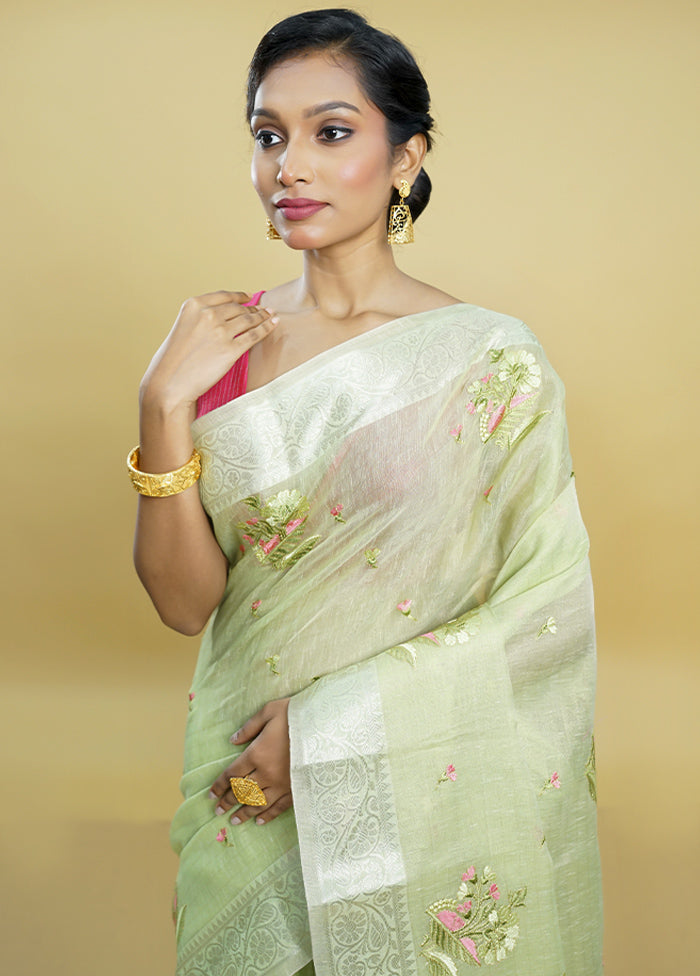 Green Tissue Silk Saree With Blouse Piece