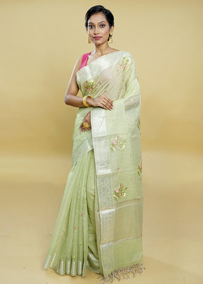 Green Tissue Silk Saree With Blouse Piece