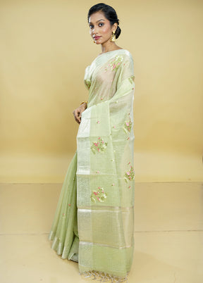 Green Tissue Silk Saree With Blouse Piece