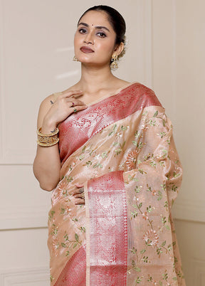 Pink Tissue Silk Saree With Blouse Piece