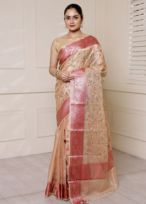 Pink Tissue Silk Saree With Blouse Piece