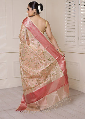 Pink Tissue Silk Saree With Blouse Piece