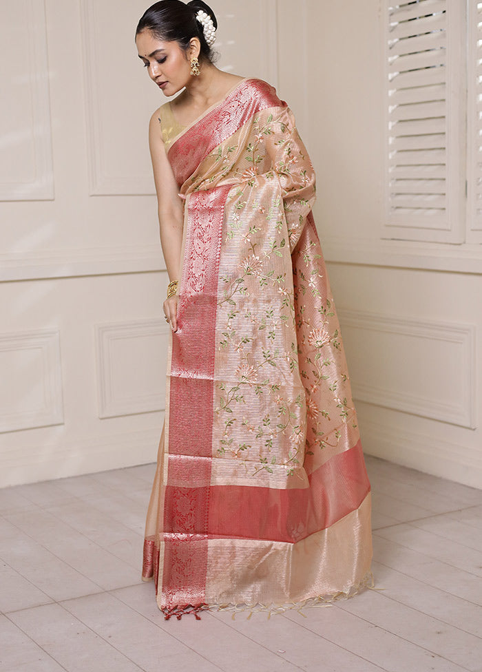 Pink Tissue Silk Saree With Blouse Piece