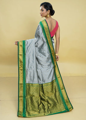 Grey Kanjivaram Silk Saree With Blouse Piece