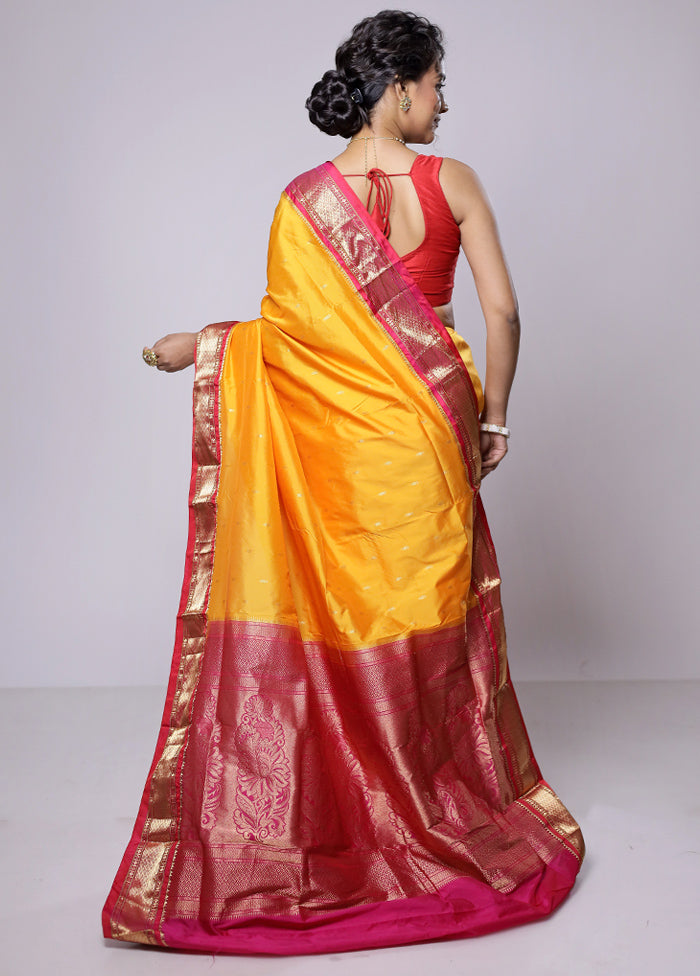 Yellow Kanjivaram Silk Saree With Blouse Piece