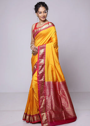 Yellow Kanjivaram Silk Saree With Blouse Piece