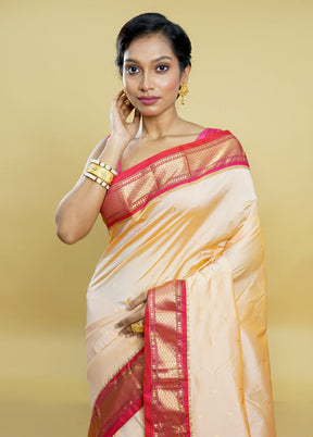 Peach Kanjivaram Silk Saree With Blouse Piece