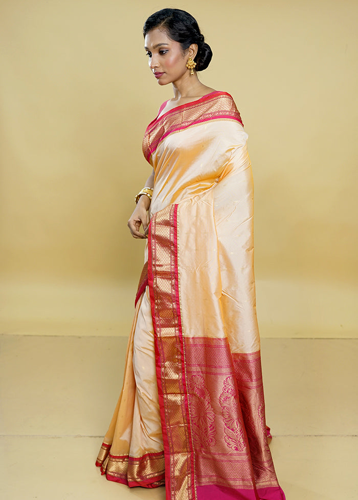 Peach Kanjivaram Silk Saree With Blouse Piece