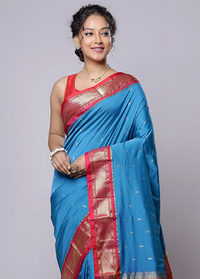 Blue Kanjivaram Silk Saree With Blouse Piece