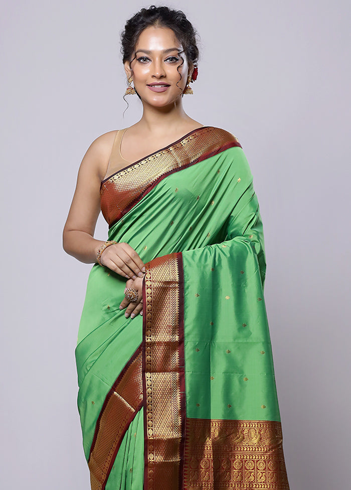 Green Kanjivaram Silk Saree With Blouse Piece