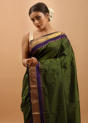 Green Kanjivaram Silk Saree With Blouse Piece