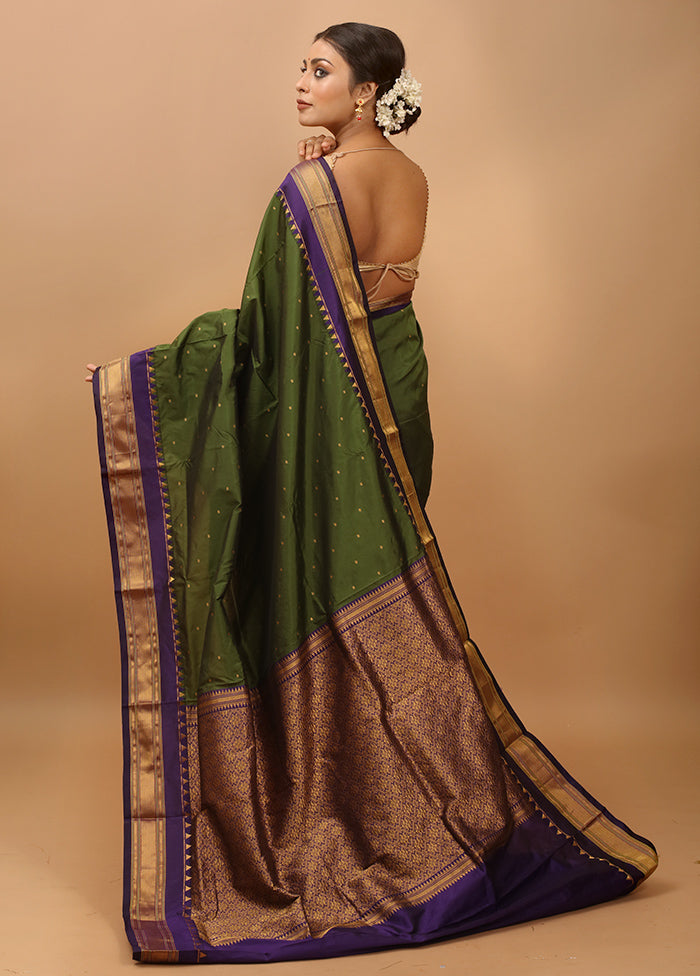 Green Kanjivaram Silk Saree With Blouse Piece