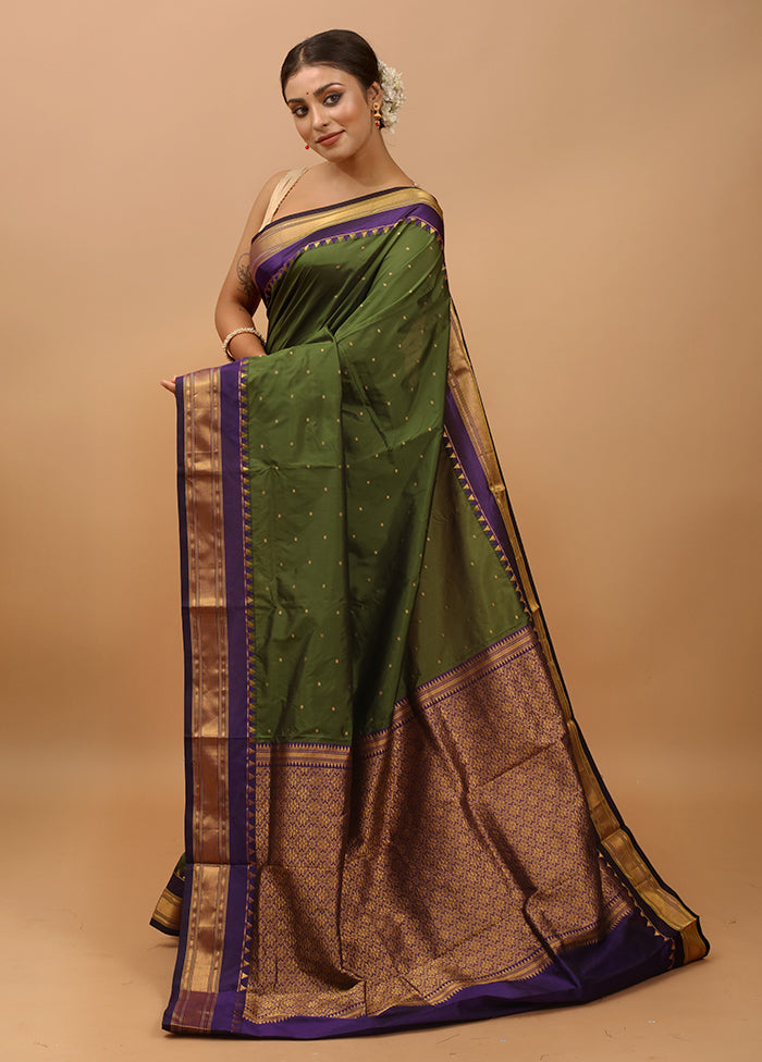 Green Kanjivaram Silk Saree With Blouse Piece