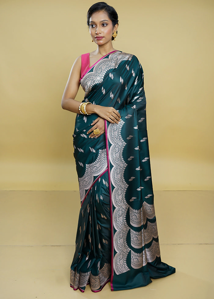 Green Banarasi Silk Saree With Blouse Piece