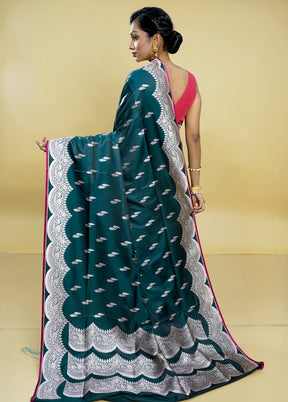 Green Banarasi Silk Saree With Blouse Piece