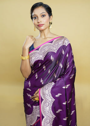 Purple Banarasi Silk Saree With Blouse Piece