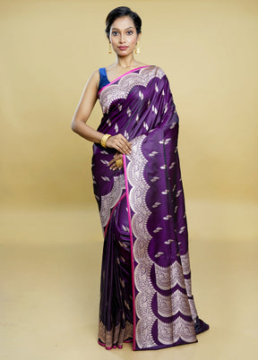 Purple Banarasi Silk Saree With Blouse Piece