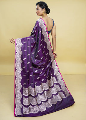 Purple Banarasi Silk Saree With Blouse Piece