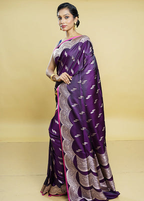 Purple Banarasi Silk Saree With Blouse Piece