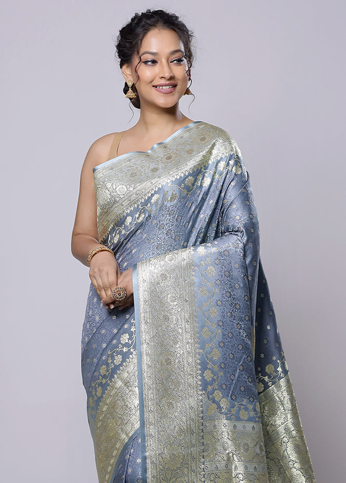 Grey Tanchoi Silk Saree With Blouse Piece