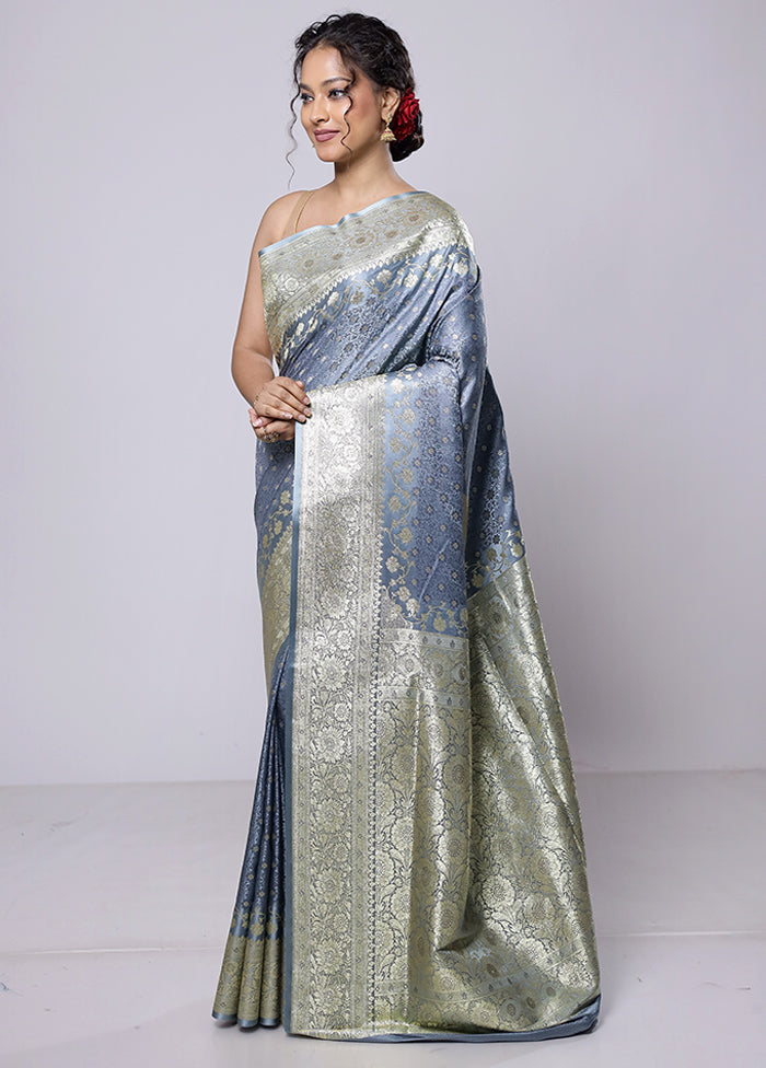 Grey Tanchoi Silk Saree With Blouse Piece