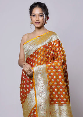 Rust Tanchoi Silk Saree With Blouse Piece