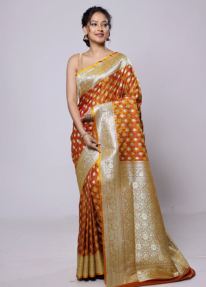 Rust Tanchoi Silk Saree With Blouse Piece