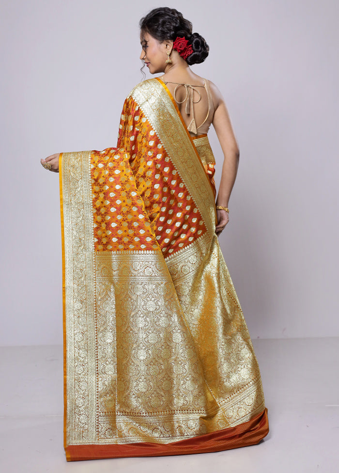 Rust Tanchoi Silk Saree With Blouse Piece