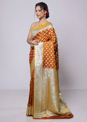 Rust Tanchoi Silk Saree With Blouse Piece