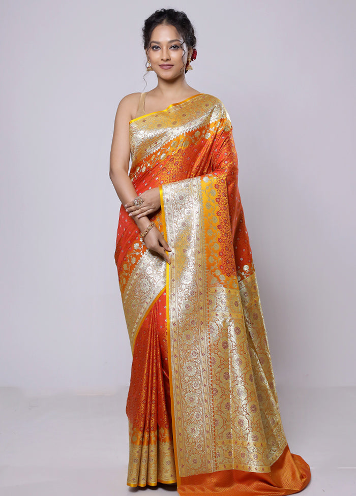 Rust Tanchoi Silk Saree With Blouse Piece