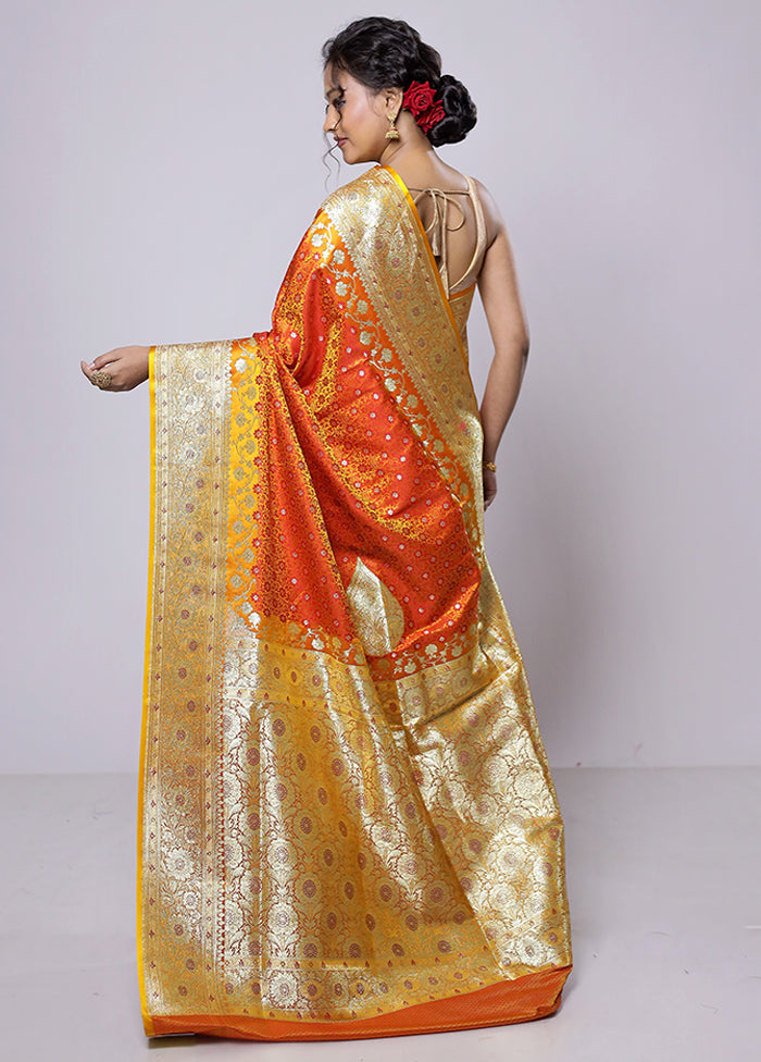 Rust Tanchoi Silk Saree With Blouse Piece