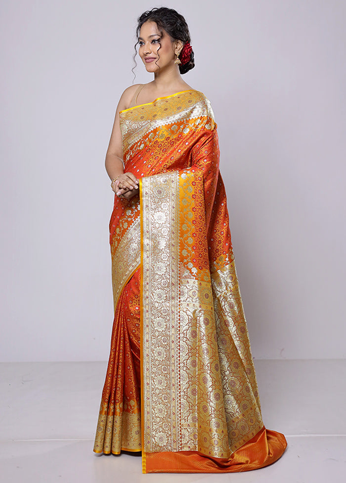 Rust Tanchoi Silk Saree With Blouse Piece