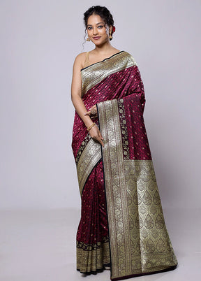 Maroon Tanchoi Silk Saree With Blouse Piece