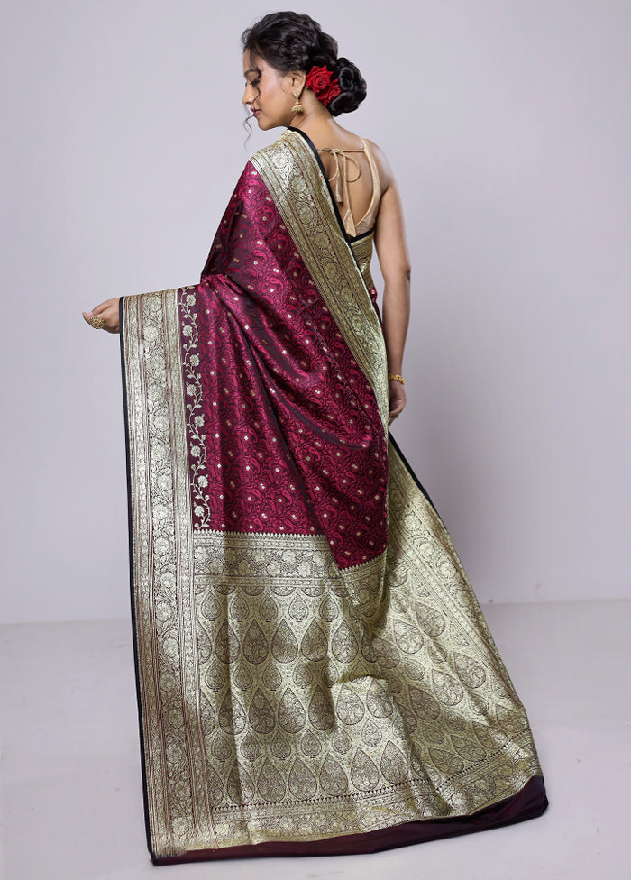 Maroon Tanchoi Silk Saree With Blouse Piece