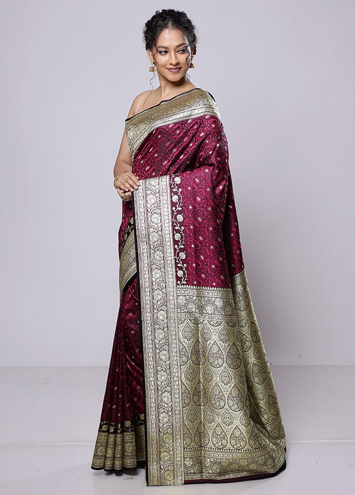 Maroon Tanchoi Silk Saree With Blouse Piece