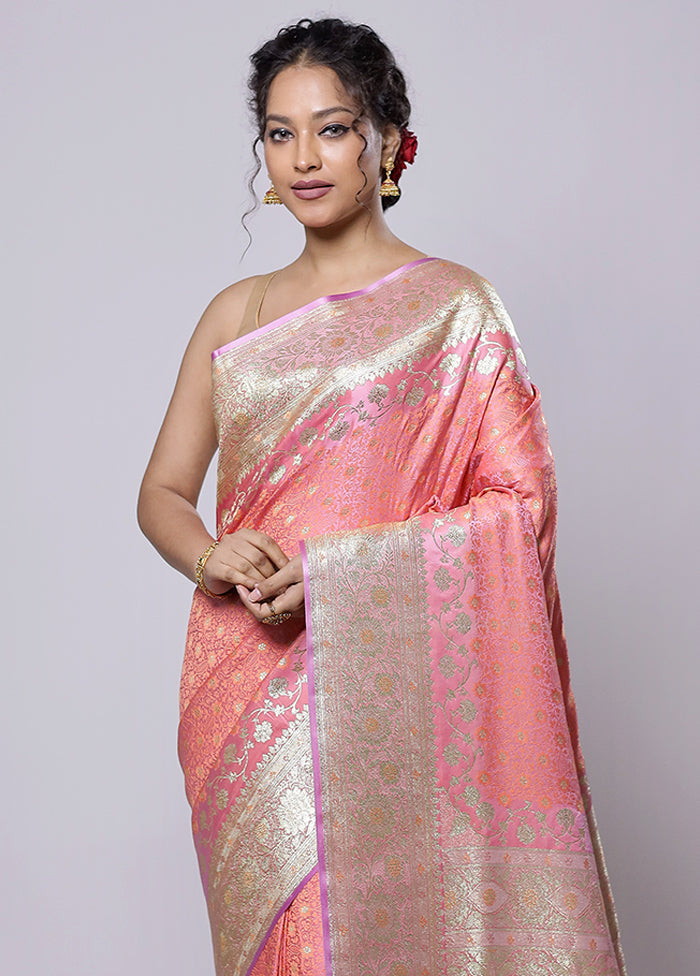 Pink Tanchoi Silk Saree With Blouse Piece