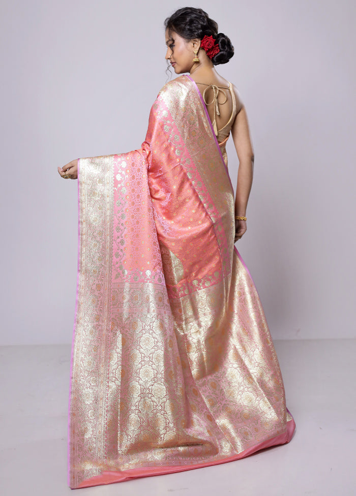 Pink Tanchoi Silk Saree With Blouse Piece