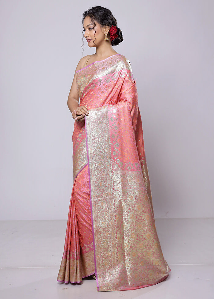 Pink Tanchoi Silk Saree With Blouse Piece