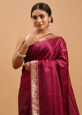 Purple Banarasi Silk Saree With Blouse Piece