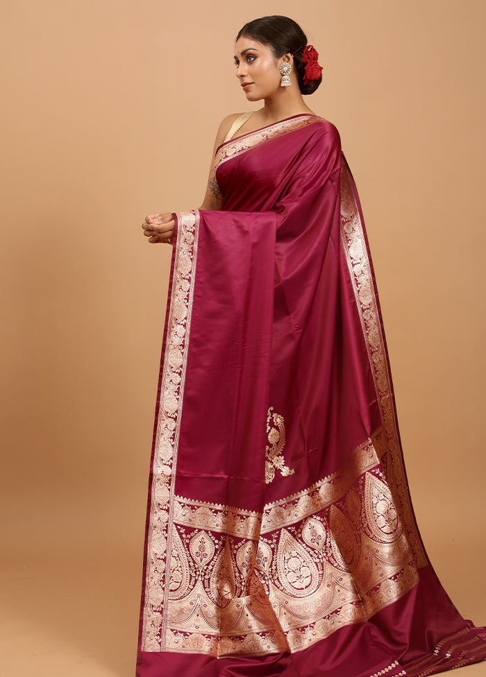 Purple Banarasi Silk Saree With Blouse Piece